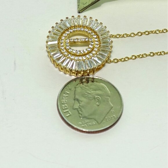Gold Plated Initial "D" Pendant Necklace With Cubic Zirconia Stones On Fine Chai - Picture 3 of 3